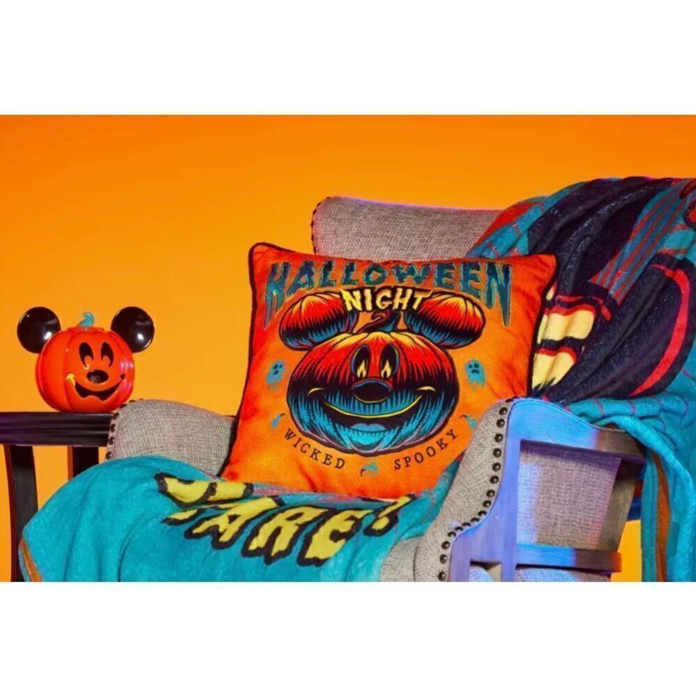 Disney Parks Mickey Mouse Halloween Night Jack-o'-Lantern Orange & Black Pillow - Picture 5 of 5